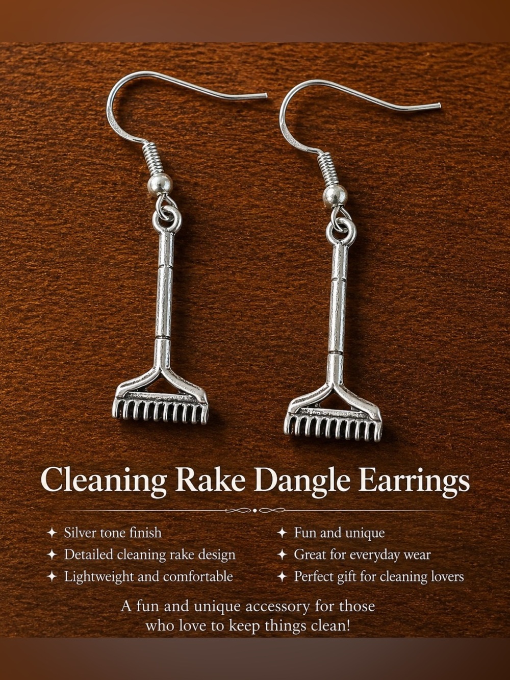 Silver Tone Rake Dangle Earrings Handmade! - Picture 2 of 3